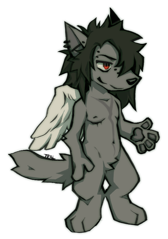 Chibi of my emo wolf-cat character, Damien